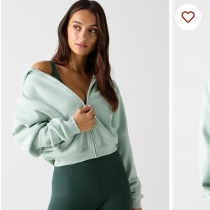 Fabletics Cozy Fleece Full Zip Hoodie in Tumbled Stone Medium